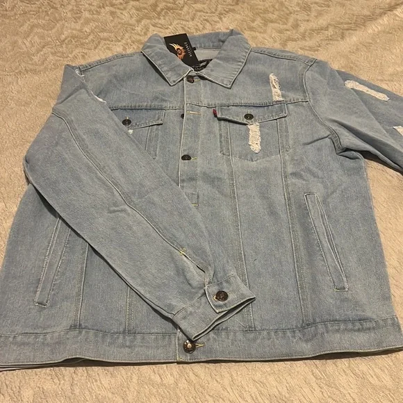 Alliance Fashion Distressed Denim Jacket Sz X-Large - Picture 5 of 7